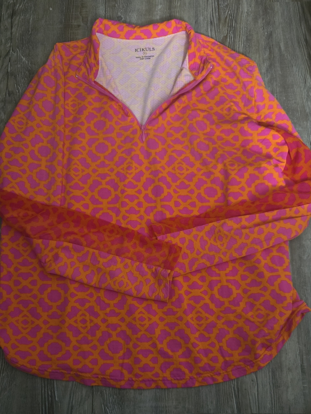 I.C. Ikuls Pink & Orange Quarter-Zip Geometric Pullover
